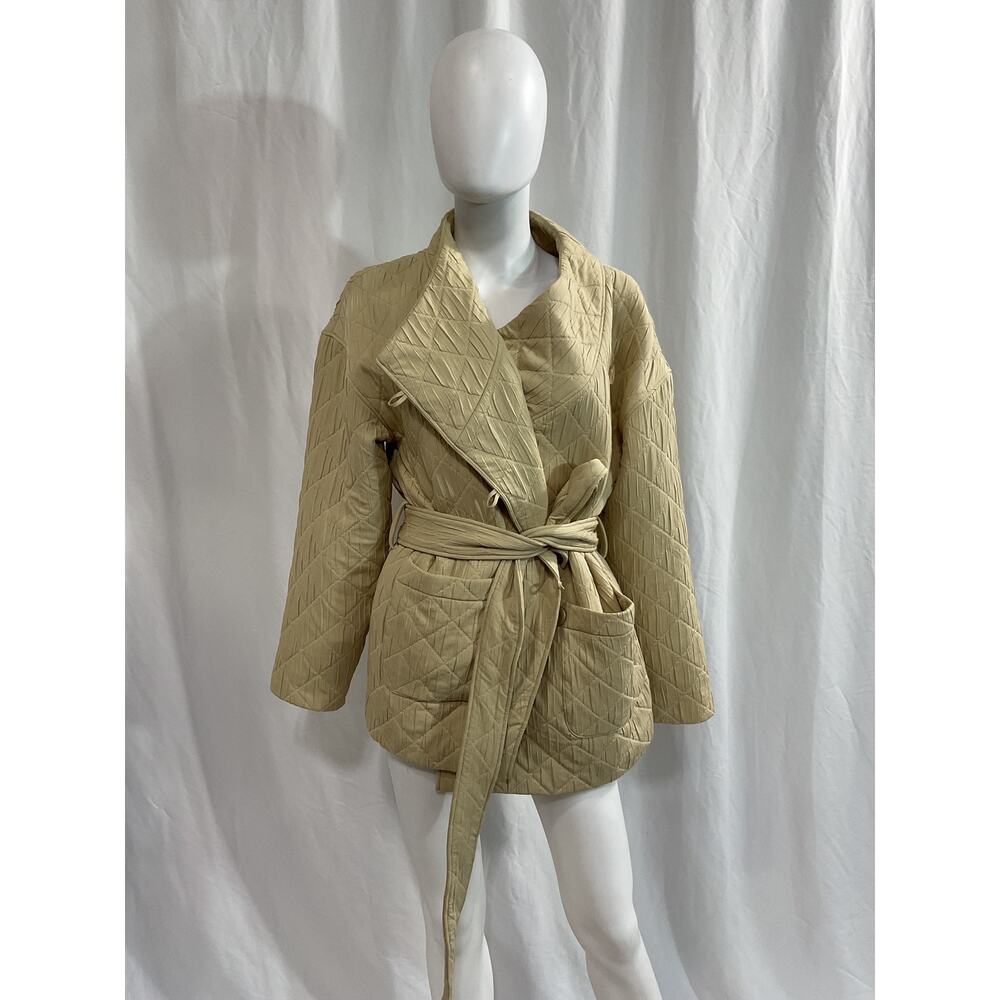 & Other Stories 'Quilted' Tan Wrap Collar Quilted Puffer Jacket Size 6